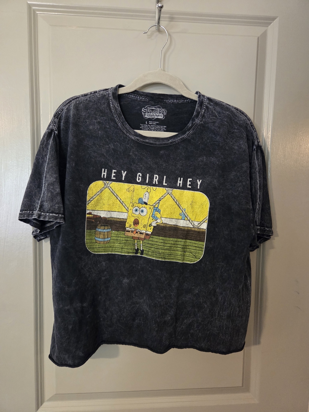 SpongeBob Crop Graphic Tee - Black with Yellow Print- Hey Girl Hey